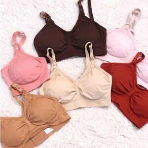 Lot of 6 Women's Maternity bralette Size Medium rust brown pink nude Nursing bra